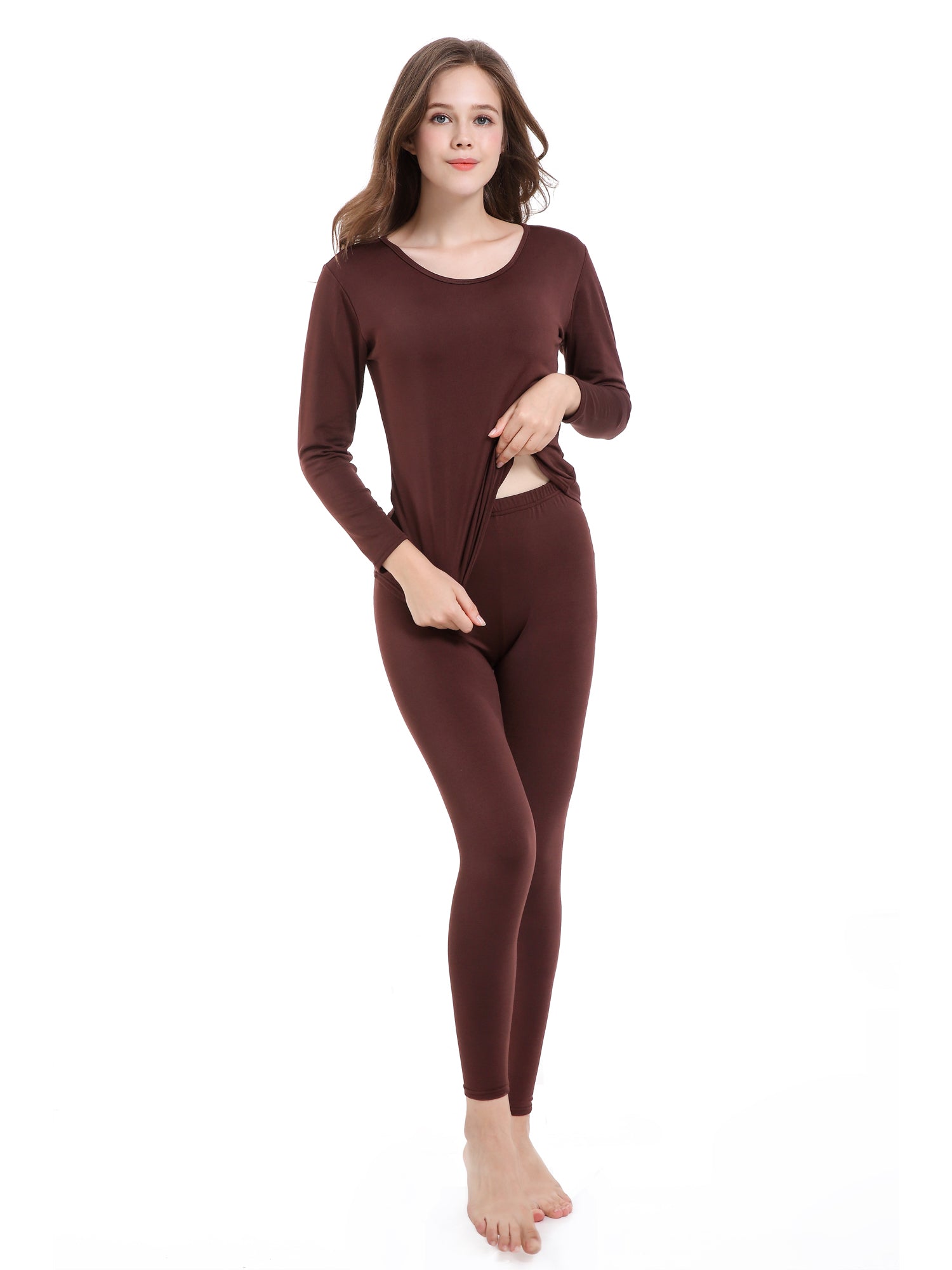  Thermal Underwear For Women Long Johns Set Fleece Lined  Ultra Soft Brown Small